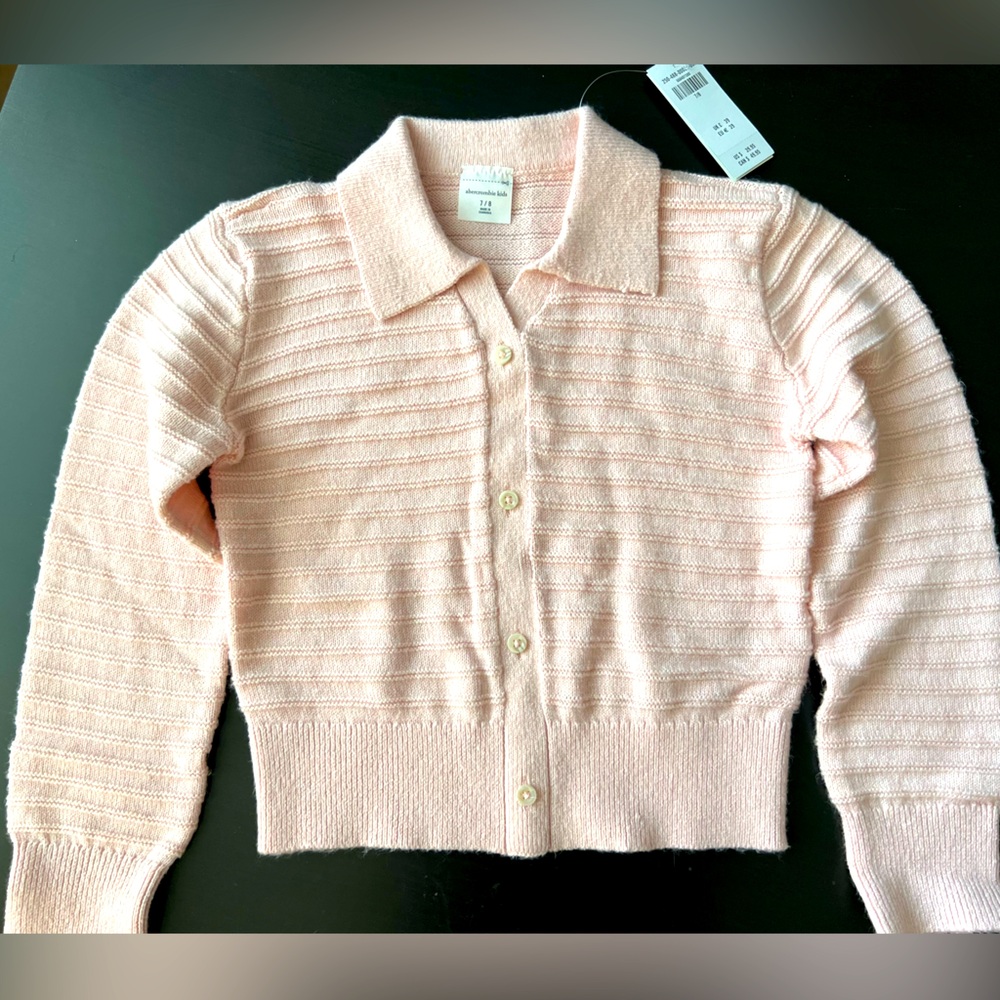Abercrombie Kids Pink Girls Button up Sweater with Collar Size 7/8 New with Tags